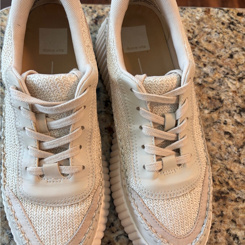 Dolce Vita Neutral Cream Woven Platform Sneakers - Picture 6 of 9